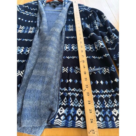 “BCBG Max Azria Blue Fair Isle Open-Front Cotton Cardigan Sweater (Size S)” - Picture 6 of 9